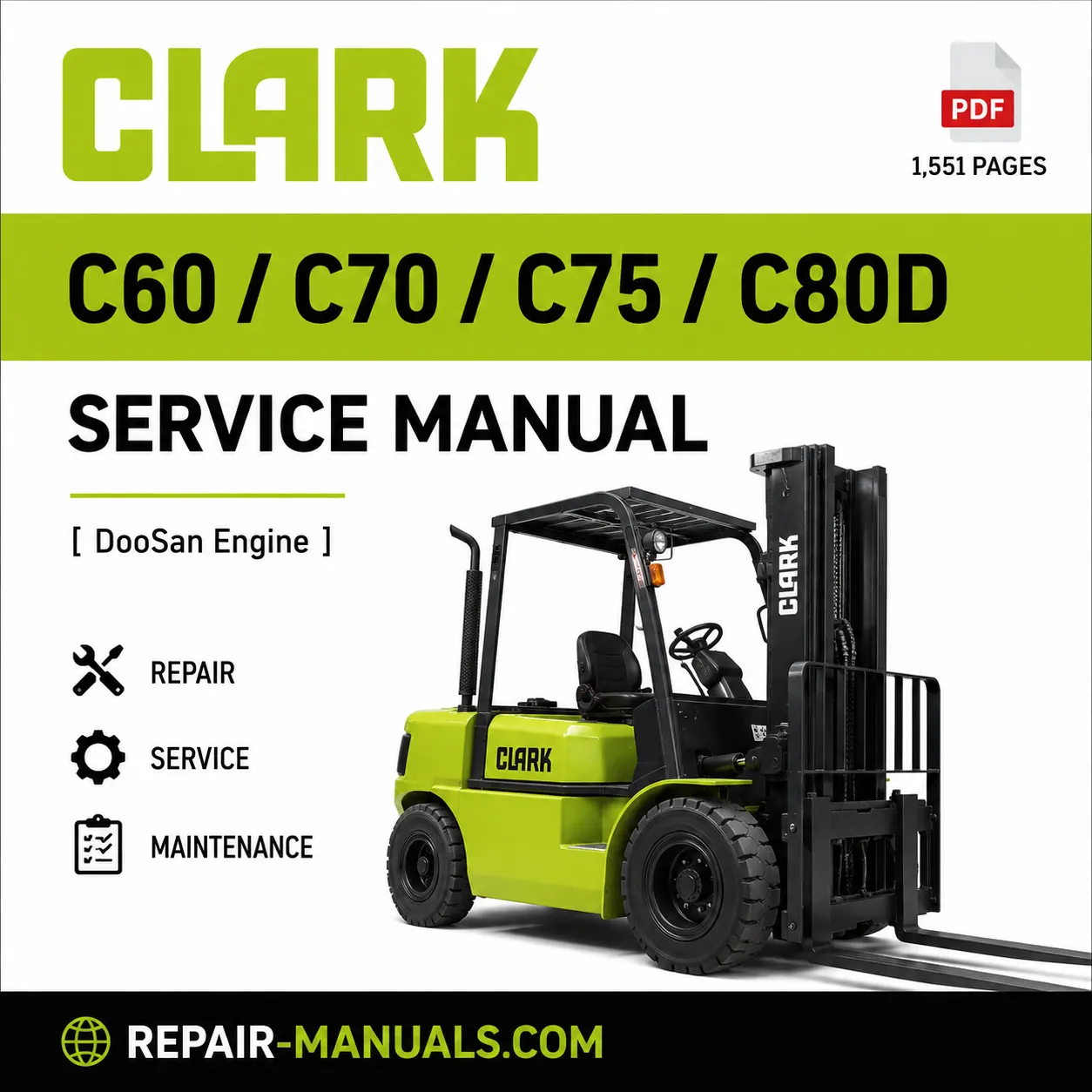 CLARK C60 C70 C75 C80D DooSan Engine Service Repair Manual PDF download workshop manual