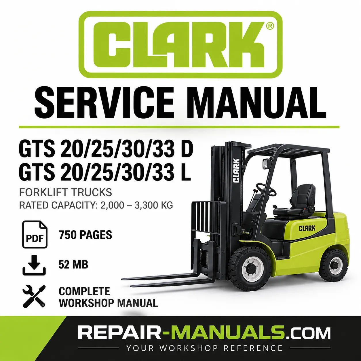 CLARK GTS 20 25 30 33D 33L forklift service manual